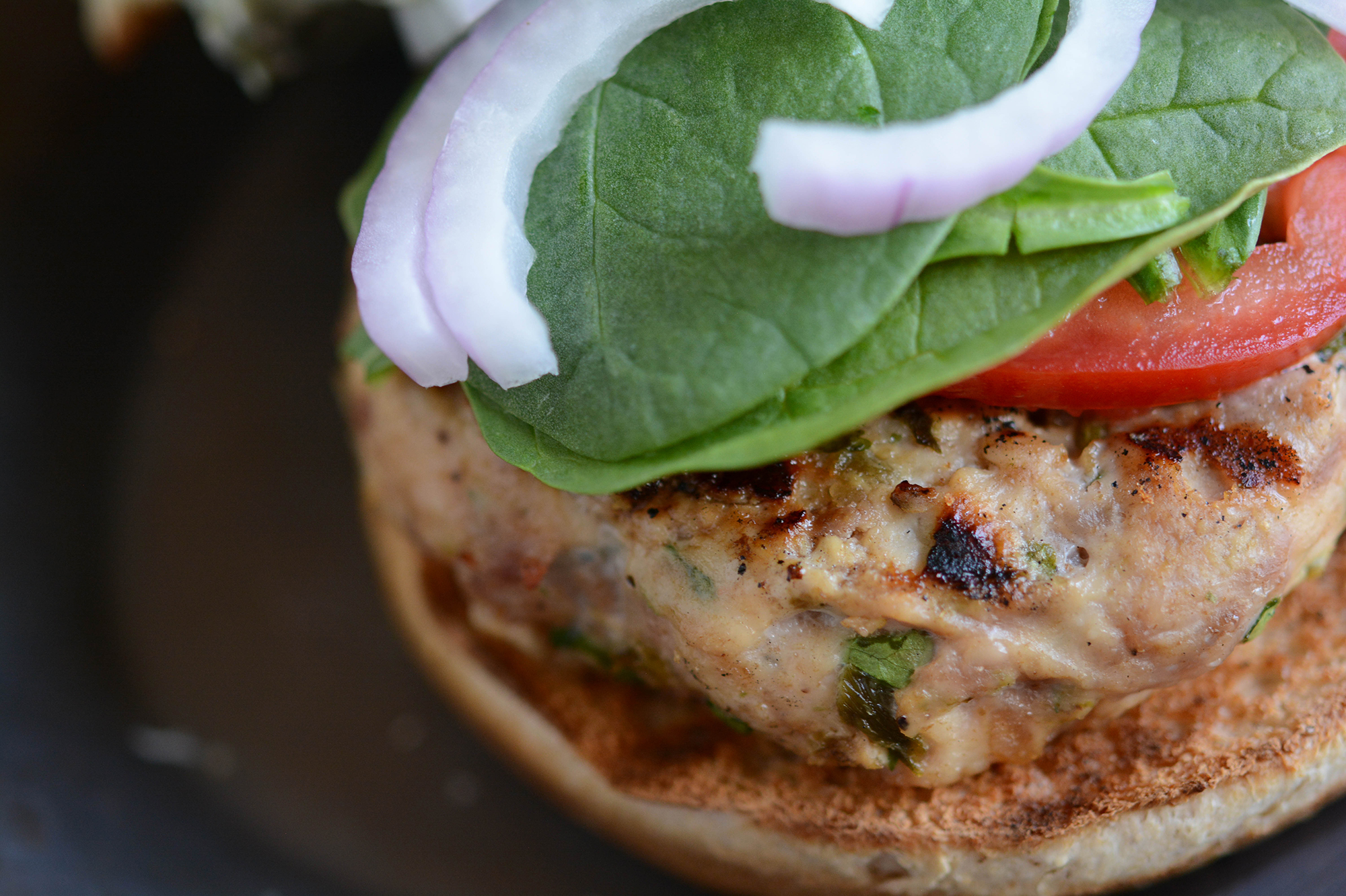 Satay Burgers with Roasted Poblano Sauce