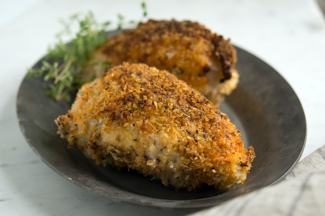 Oven-fried picnic chicken on plate