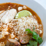 Overhead shot of bowl of tortilla soup