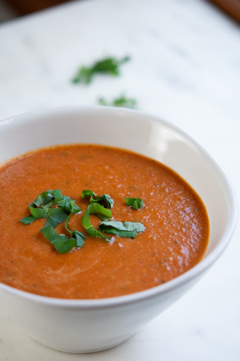 roasted tomato soup with balsamic and fresh basil