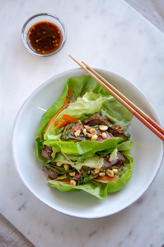 Overhead photo of Leftover Steak Lettuce Wraps