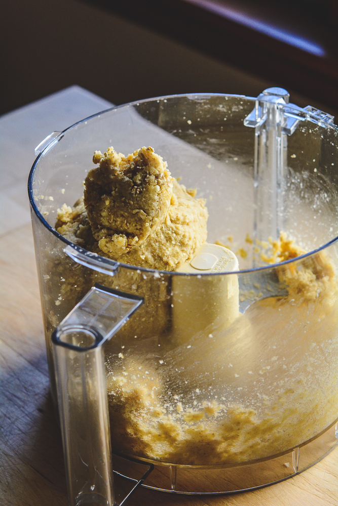 almond and oat flour dough in the food processor