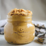 Photo of fresh double roasted peanut butter in a mason jar