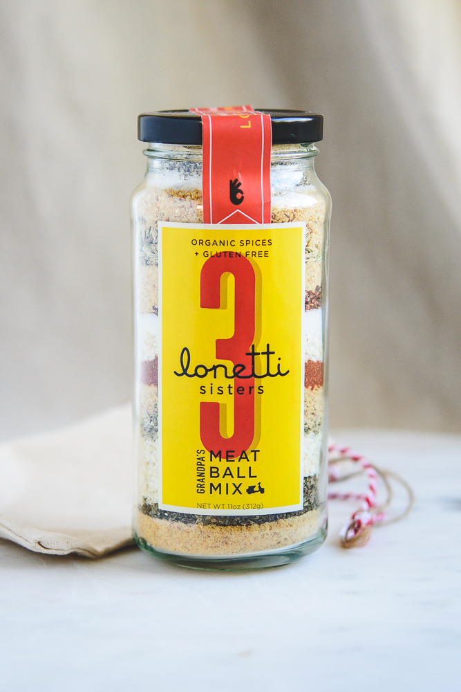 photo of front of jar with label of 3 Lonetti Sisters meatball mix