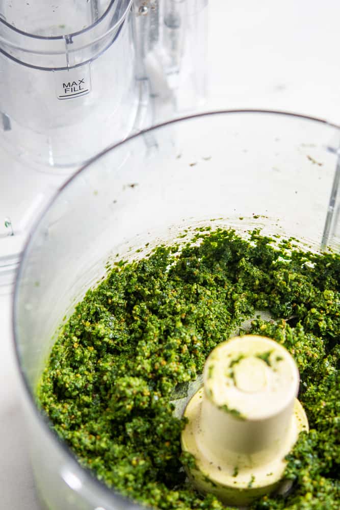 Kale Pesto with Roasted Walnut Oil in a food processor