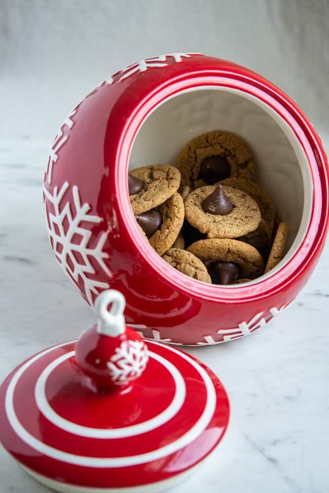 Almond Butter Bloosom Cookie photo in a holiday cookie jar