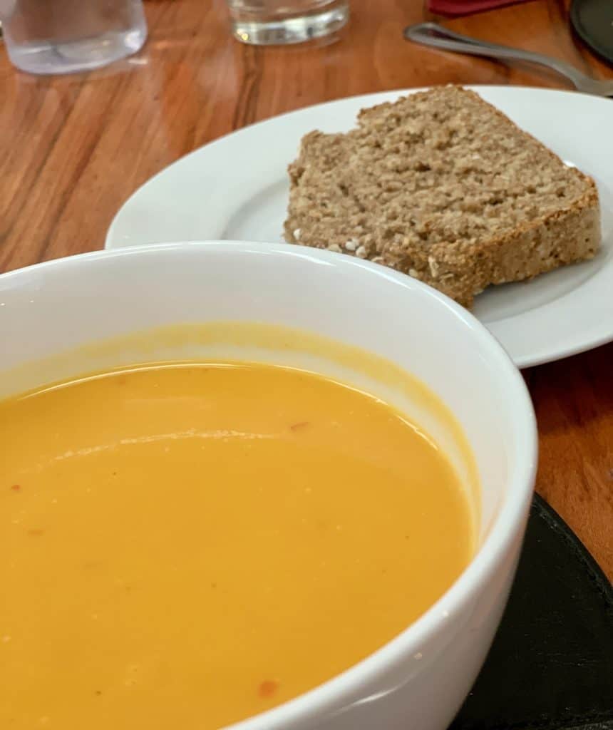 photo of butternut squash soup and brown bread