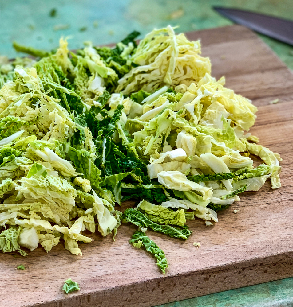 photo sliced cabbage for colcannon twice baked potato