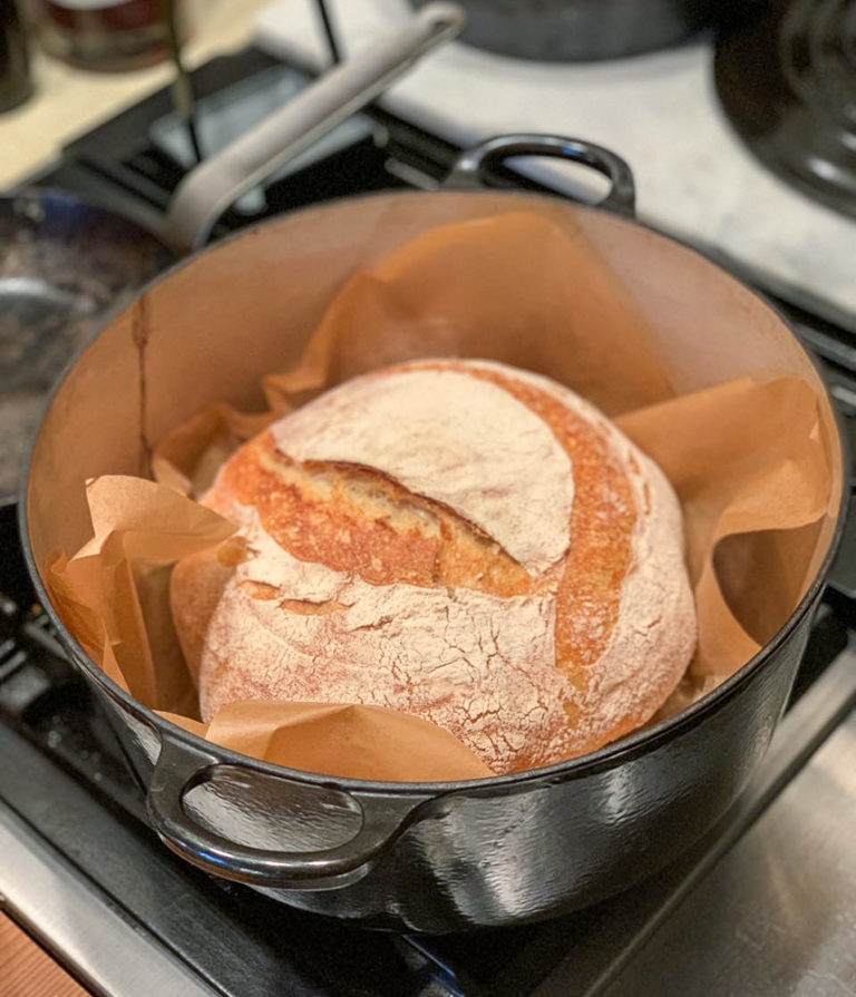 photo of sourdough load in dutch oven