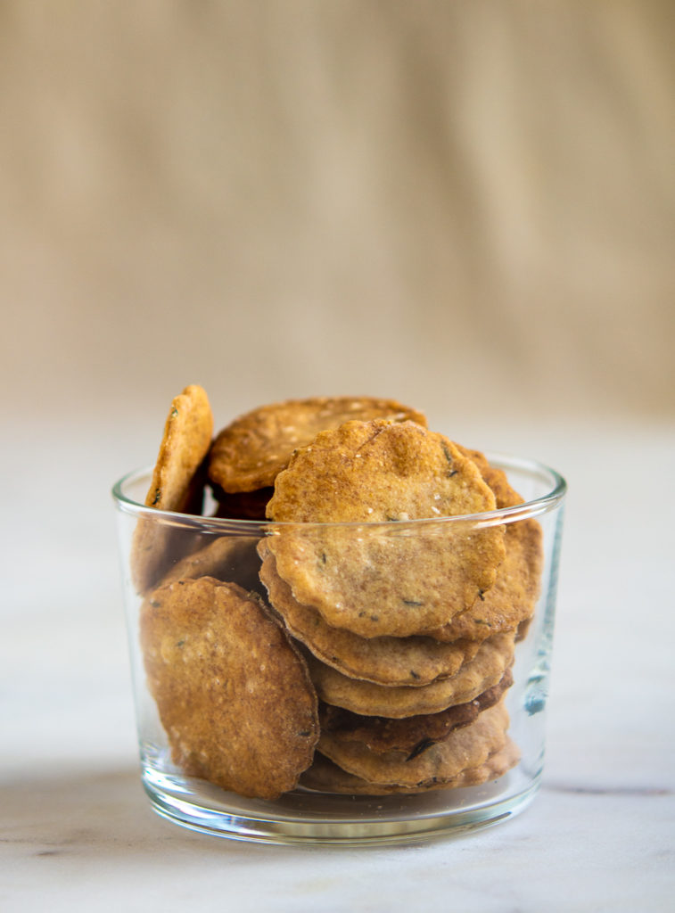 Rustic sourdough crackers in a glass