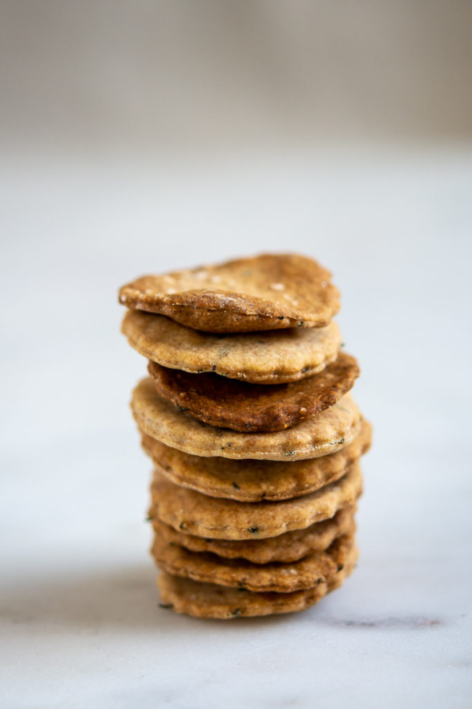 A single stack of Rustic sourdough crackers