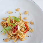 overhead close-up shot of Sesame Miso Peanut Noodles