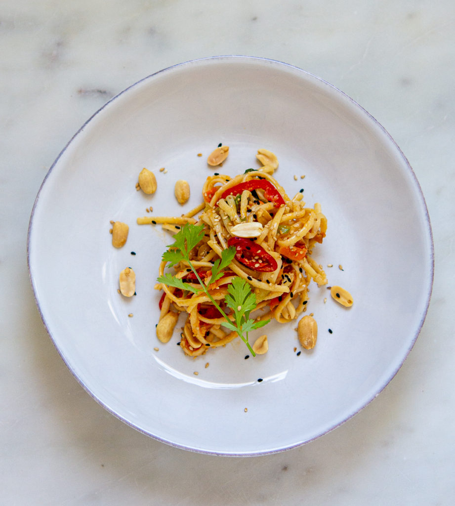 Overhead shot of Sesame Miso Peanut Noodles