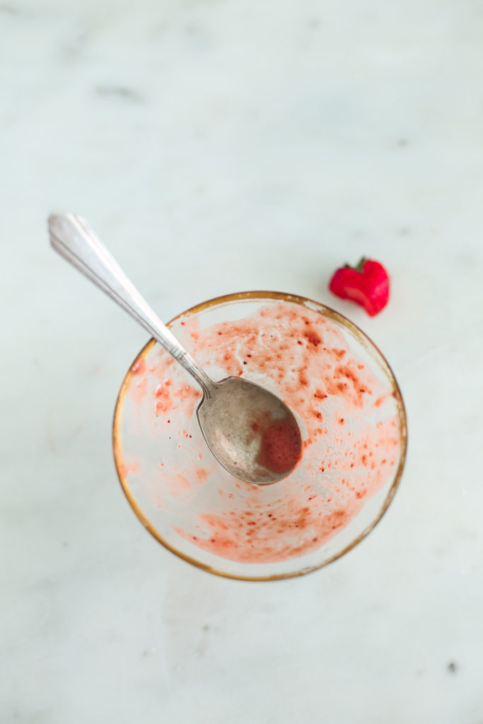 empty glass of strawberry bang