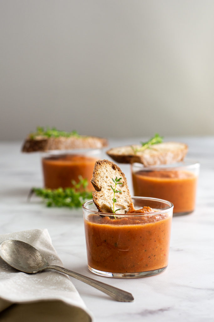 Grilled Gazpacho wtih grilled toast and thyme