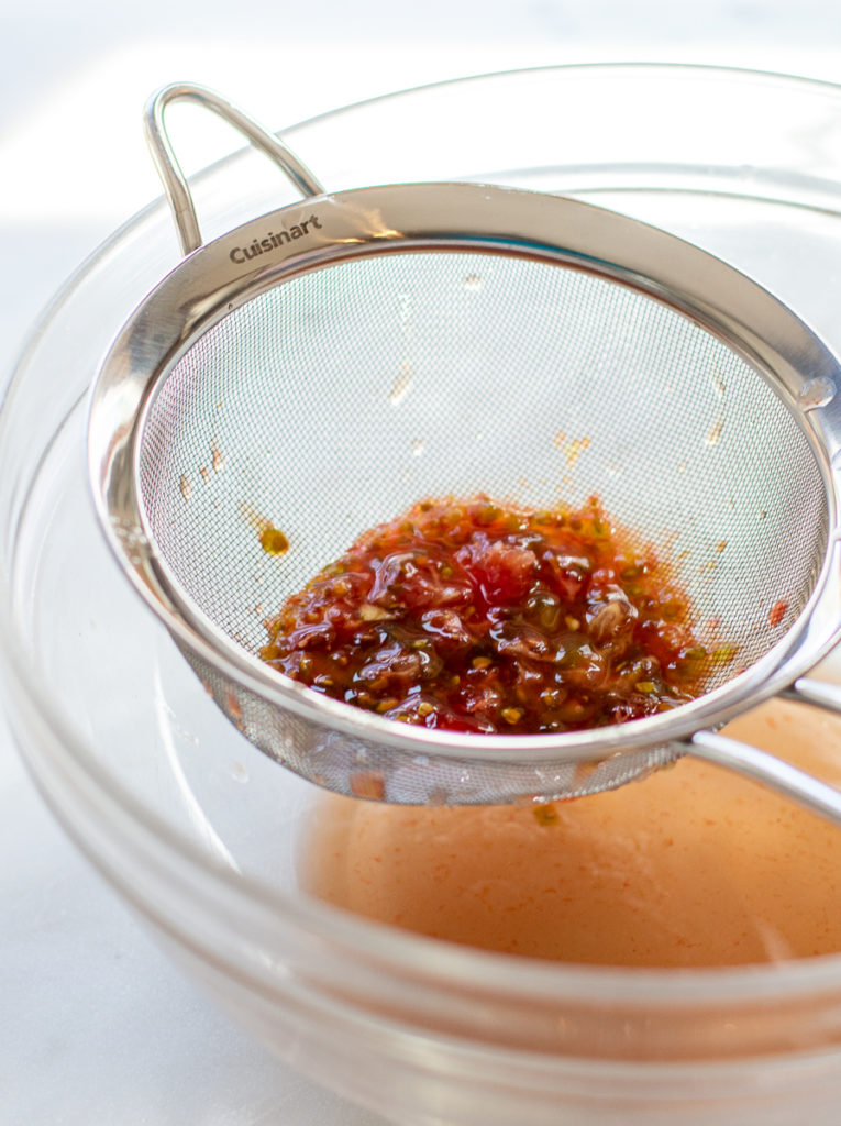 strained tomato juices from veg for Grilled Gazpacho