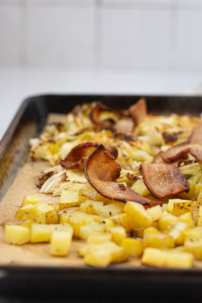 roasted cabbage, potatoes and bacon for Shelagh's Irish Pizza