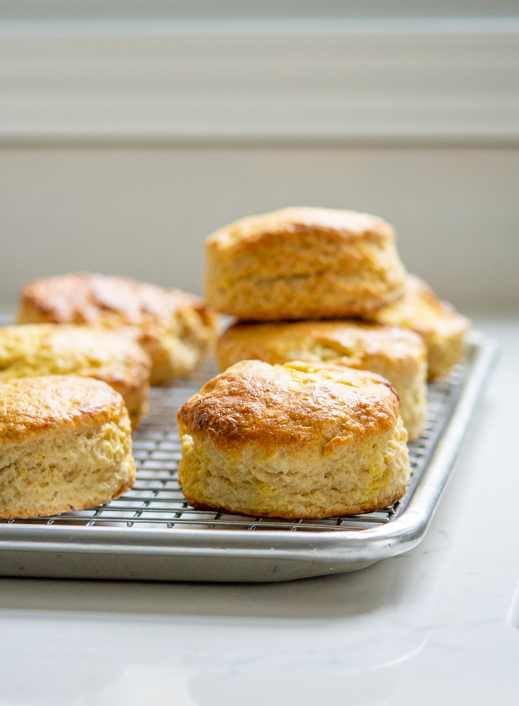 Irish scones on a cooling rack, a few stacked