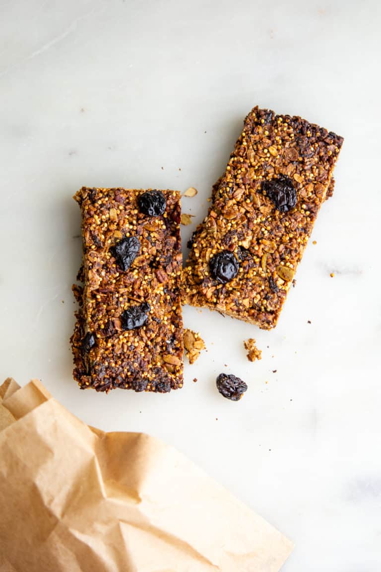 overhead shot of cut up granola bars