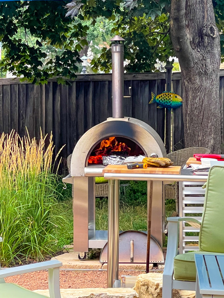 pizza oven ablaze, ready to cook!
