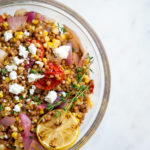 Israel Couscous Tomato and Corn Salad with Goat Cheese