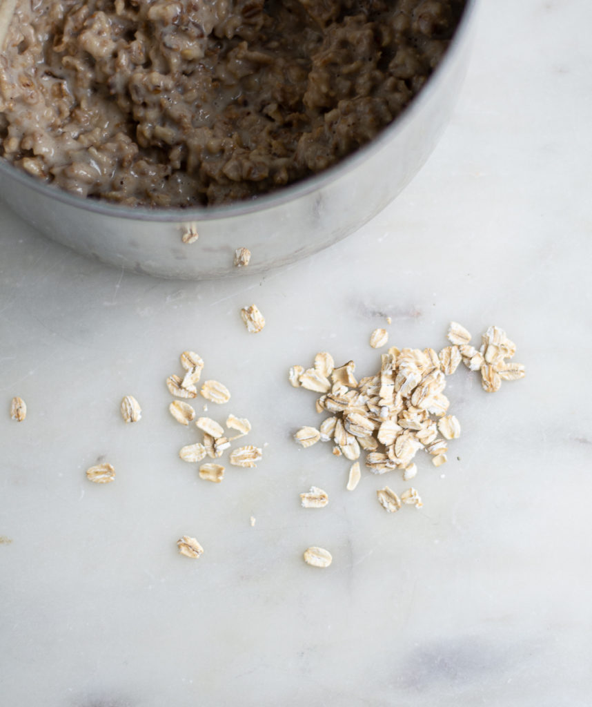 close up of oats on marble counter