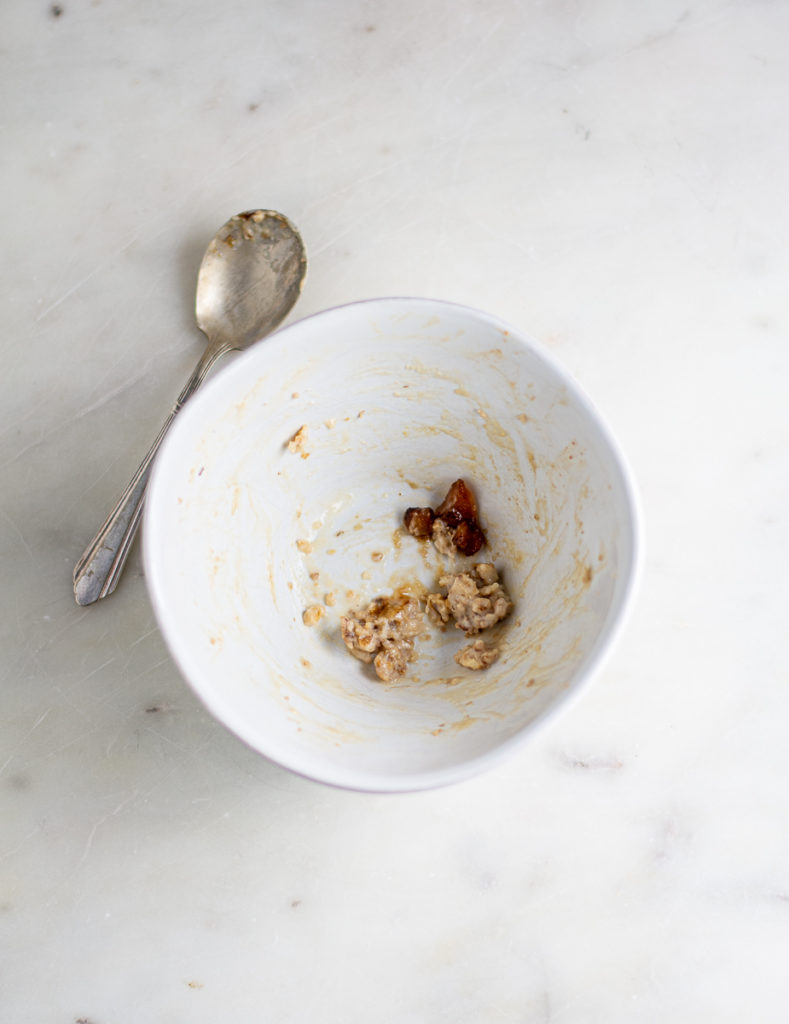 empty bowl of toasted oats with vanilla applesauce