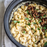 close up overhead shot of Irish Cheddar with Guinness Mac and Cheese