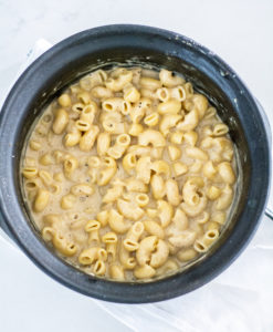 Irish Cheddar with Guinness Mac and Cheese overhead shot without breadcrumb topping