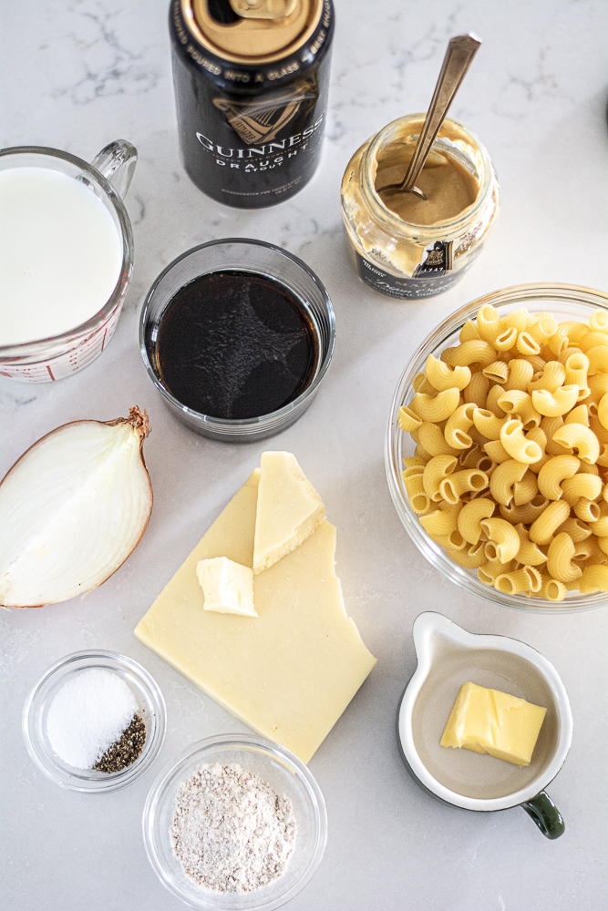 ingredients for Irish Cheddar with Guinness Mac and Cheese