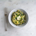 overhead horizontal shot of colcannon in a bowl