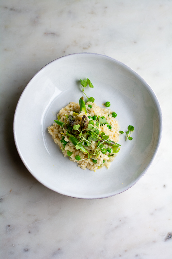 overhead shot of spring risotto