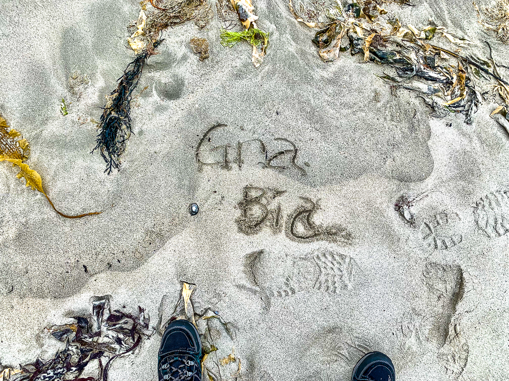 gra bia written in the sand in westport