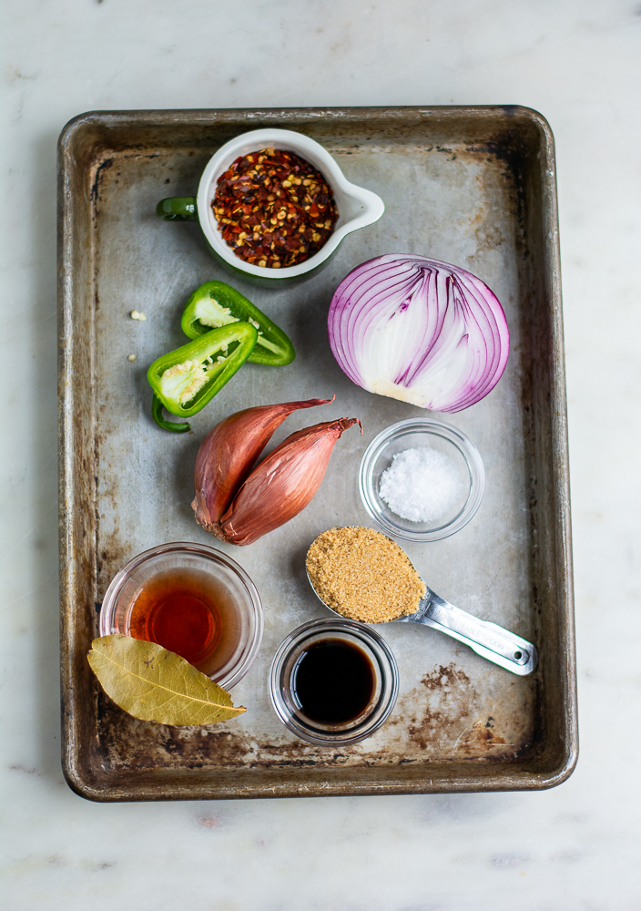 all the ingredients needed for red onion chutney