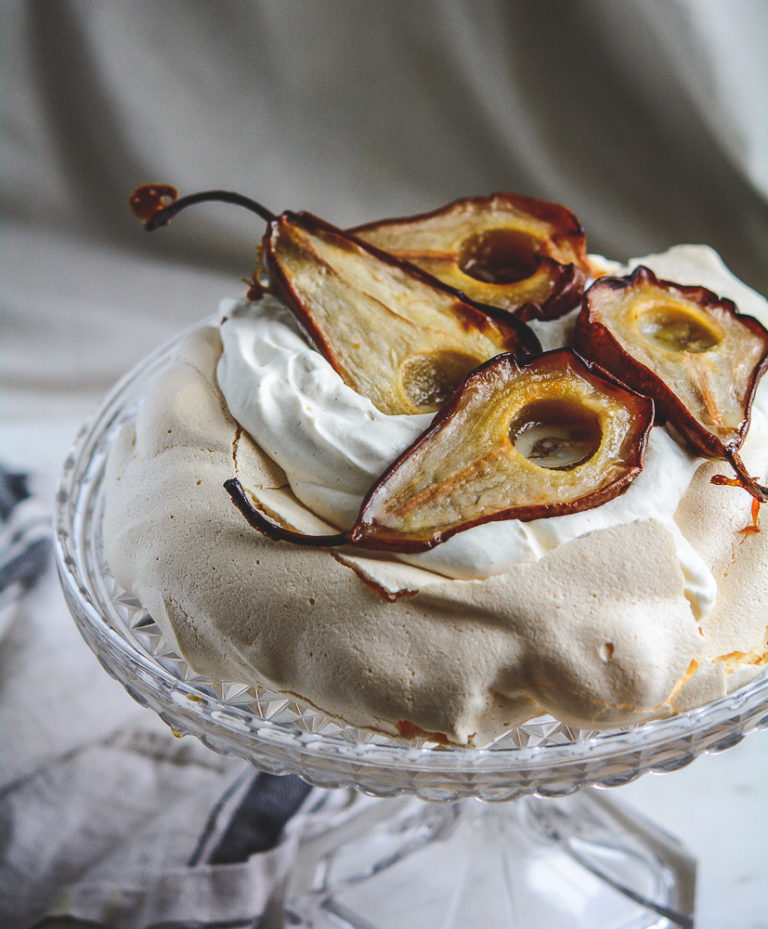 Roasted Pear Pavlova