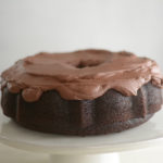 Square shot of Guinness Chocolate Cake with Irish Whiskey Frosting, close up of bundt