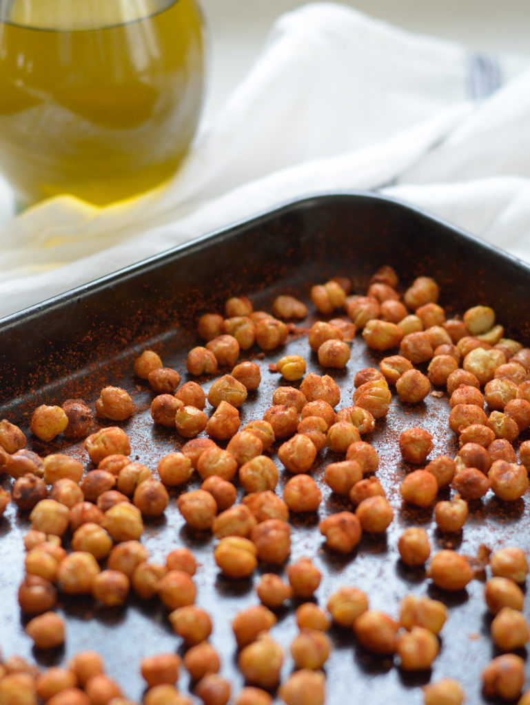 Roasted Chickpeas in a black pan