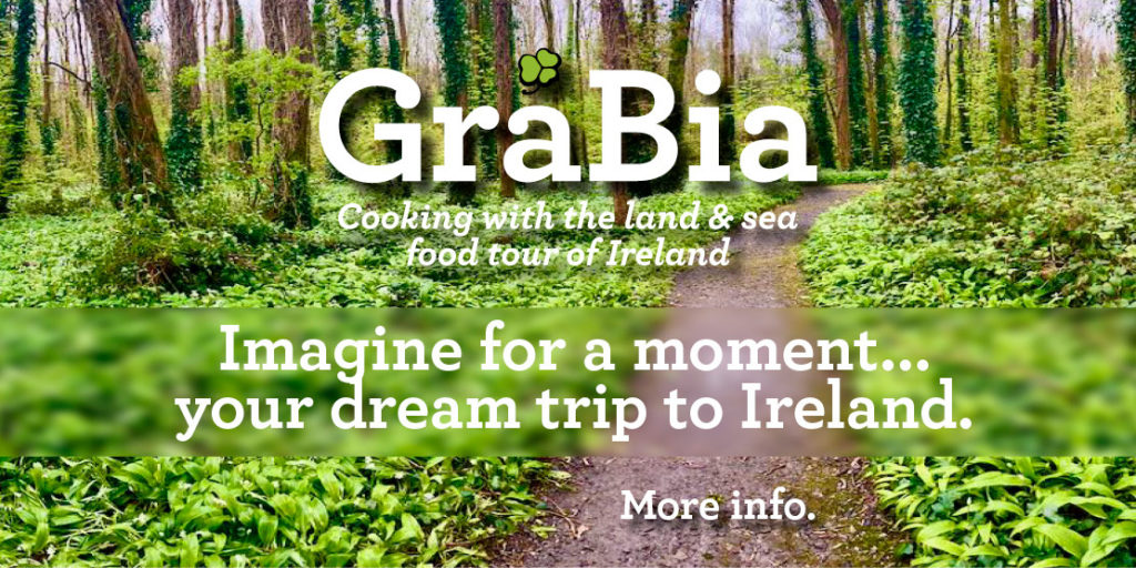 GraBia Irish Food Tour 2024 web ad. photo of wild garlic foraging