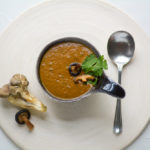 Mushroom and Poblano Chile Soup in a bowl