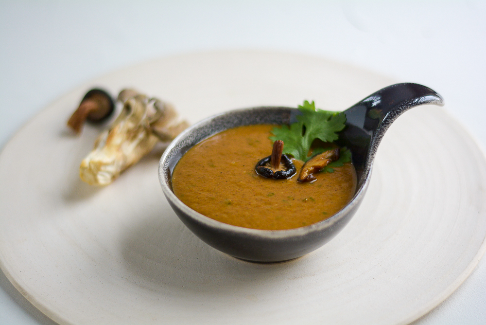 Mushroom and Polano Chile Soup in a bowl