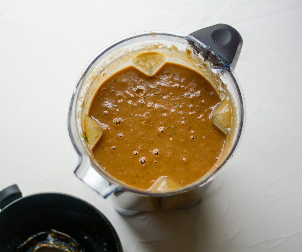 mushroom and poblano soup in a blender