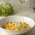 Winter Squash Risotto with Gorgonzola in a wide shallow bowl