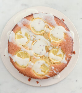 Photo of lemon olive oil cake with lemon drizzle