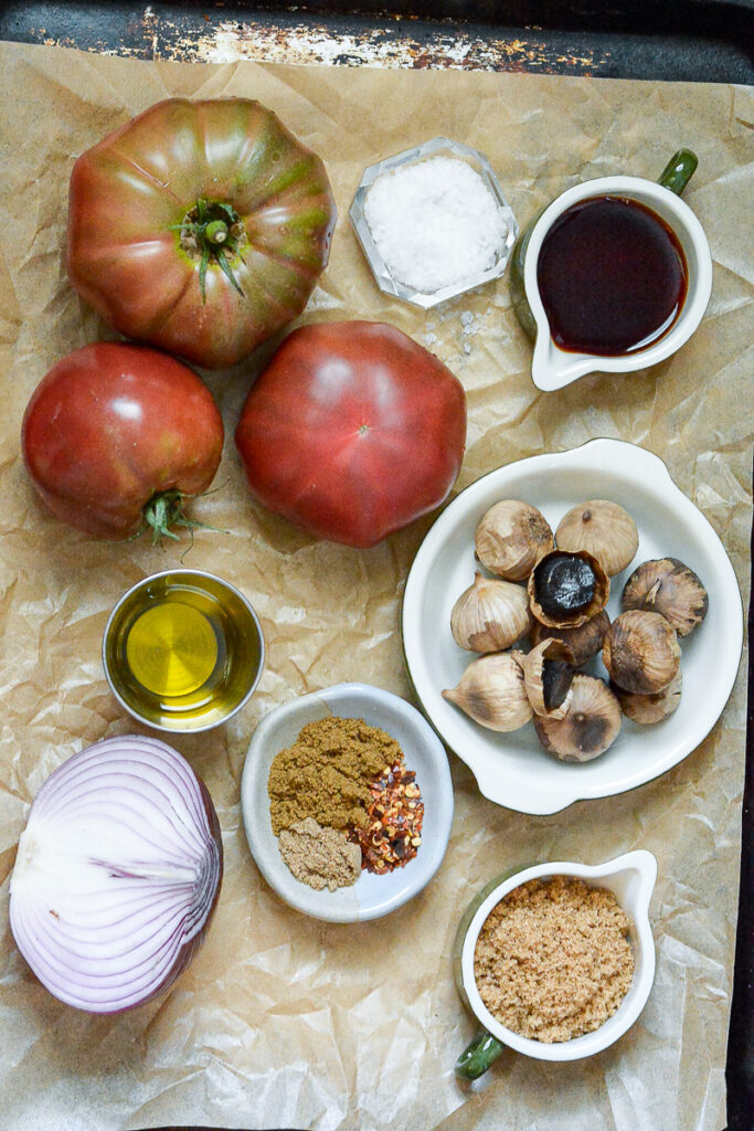 Ingredients for Black Garlic and Tomato Chutney
