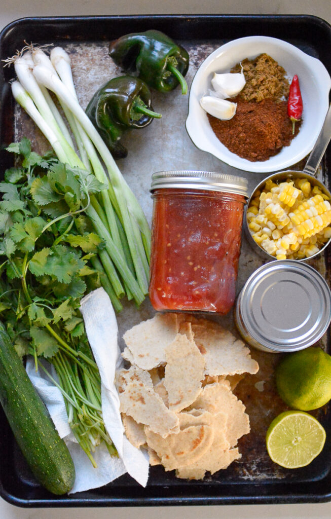Ingredients for Summer Veg and Bean Enchilada Bake photo in pan